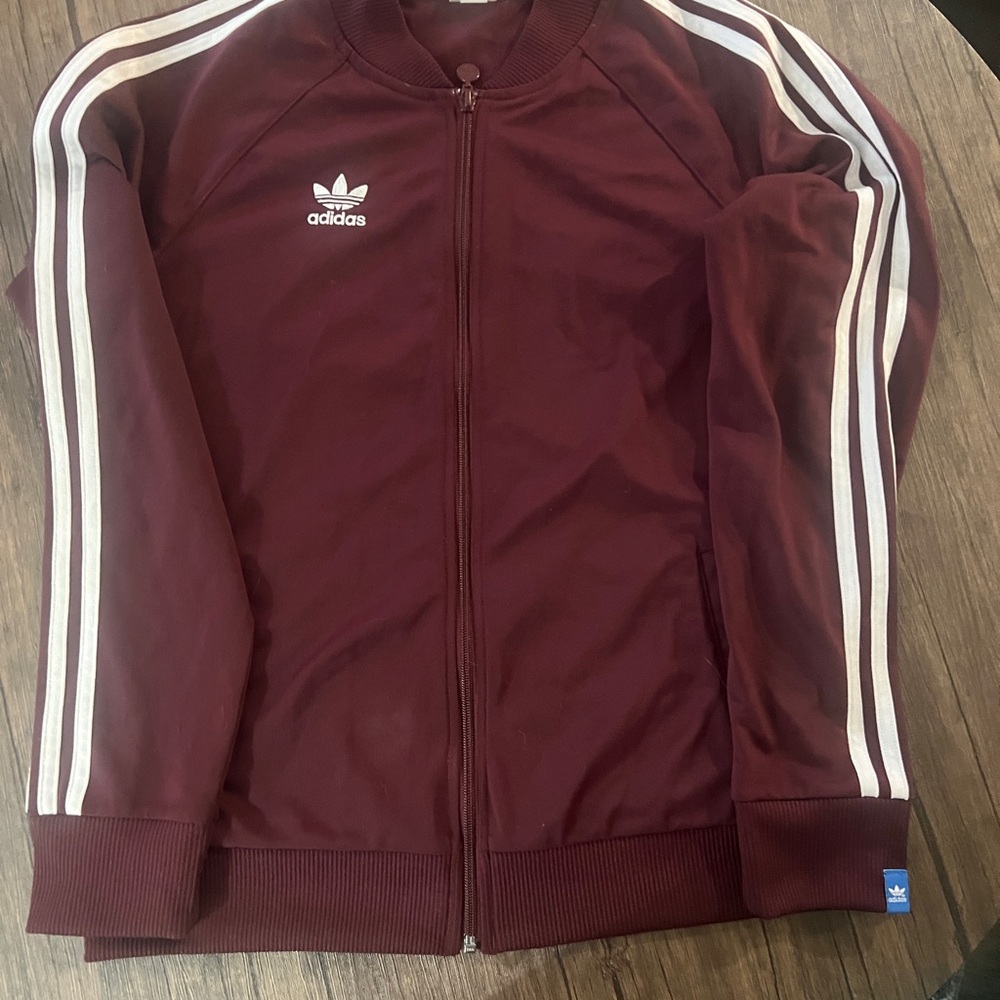 Adidas Men's Burgundy Bomber Jacket - Picture 2 of 4